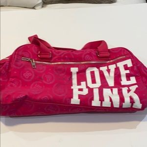 Pink duffel bag